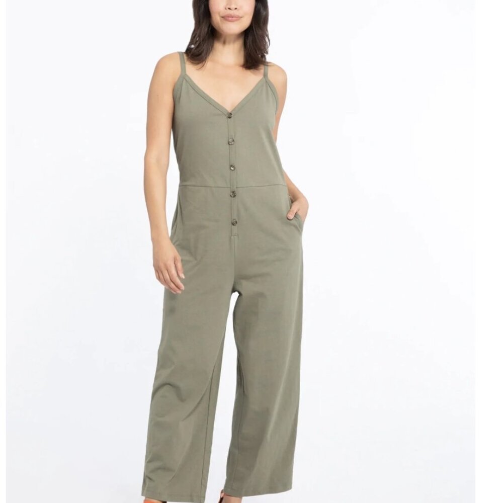NWOT Anthropologie Green Cotton Jumpsuit L